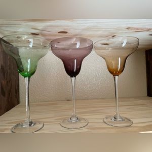 Vintage Colored Tall Margarita Glasses a set of 3